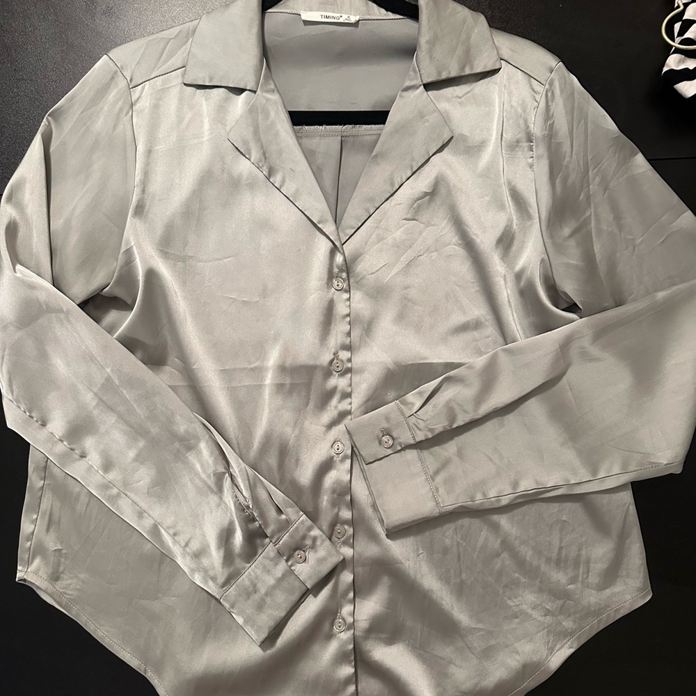 Pastel Green Satin Button-Up Shirt